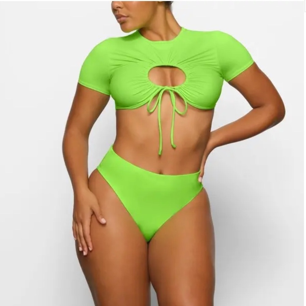 Skims Swim Ruched T-Shirt in Neon Green